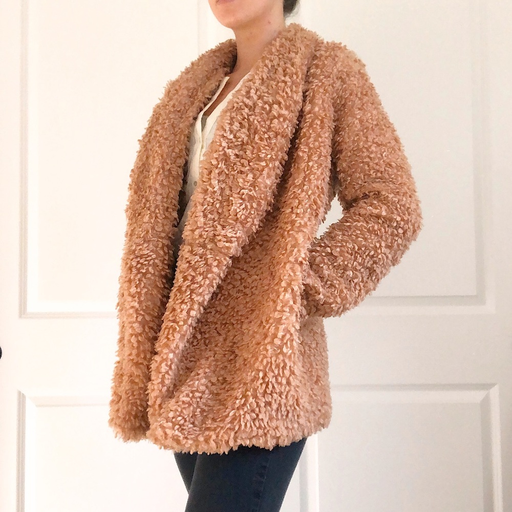 Love Riche Peach Fuzzy Jacket with Pockets